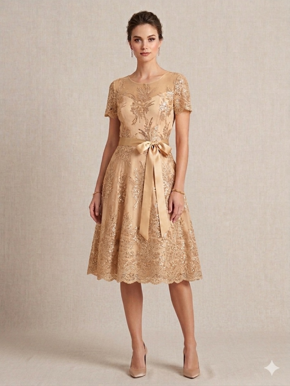 R&M Richards Embroidered Overlay Formal Dress NWOT